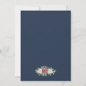 Navy Blue Blush Pink Gold Floral Weddenschap Kaart (Achterkant)