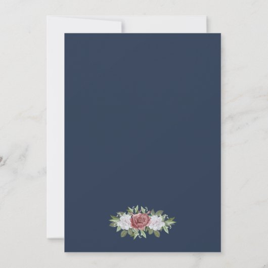 Navy Blue Blush Pink Gold Floral Weddenschap Kaart (Achterkant)