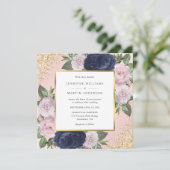 Navy Blue Blush Pink Gold Floral Weddenschap Kaart (Staand voorkant)