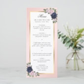 Navy Blue Blush Pink Gold Floral Weddenschap Menu (Staand voorkant)