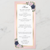 Navy Blue Blush Pink Gold Floral Weddenschap Menu (Voorkant)