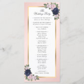Navy Blue Blush Pink Gold Floral Weddenschap Programmakaart (Achterkant)