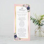 Navy Blue Blush Pink Gold Floral Weddenschap Programmakaart (Staand voorkant)