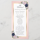 Navy Blue Blush Pink Gold Floral Weddenschap Programmakaart (Voorkant)
