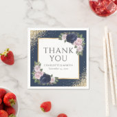 Navy Blue Blush Pink Gold Floral Weddenschap Servet (Insitu)