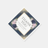 Navy Blue Blush Pink Gold Floral Weddenschap Servet (Hoek)