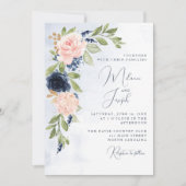 Navy Blue Blush Pink Gold Wedding Invitation Kaart (Voorkant)
