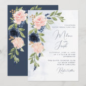 Navy Blue Blush Pink Gold Wedding Invitation Kaart (Voorkant / Achterkant)