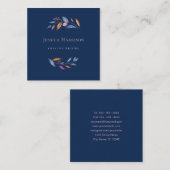 Navy Blue Blush Pink Minimalist Floral Waterverf Vierkante Visitekaartje (Voorkant / Achterkant)