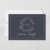 Navy Blue Blush Pink Monogram Weddenschap RSVP-kaa RSVP Kaartje (Voorkant)