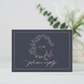 Navy Blue Blush Pink Monogram Weddenschap RSVP-kaa RSVP Kaartje (Staand voorkant)