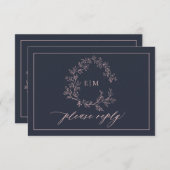 Navy Blue Blush Pink Monogram Weddenschap RSVP-kaa RSVP Kaartje (Voorkant / Achterkant)