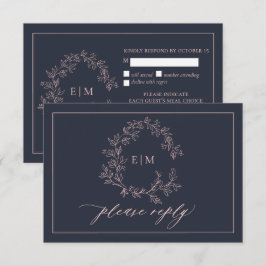 Navy Blue Blush Pink Monogram Weddenschap RSVP-kaa RSVP Kaartje