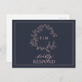 Navy Blue Blush Pink Monogram Weddenschap RSVP Uitnodiging Briefkaart (Voorkant / Achterkant)
