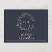Navy Blue Blush Pink Monogram Weddenschap RSVP Uitnodiging Briefkaart (Voorkant)