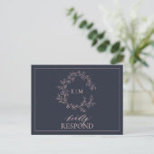 Navy Blue Blush Pink Monogram Weddenschap RSVP Uitnodiging Briefkaart (Staand voorkant)