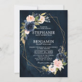 Navy Blue Blush Pink Rose Boho Geometric Wedding Kaart (Voorkant)