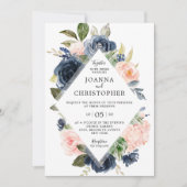 Navy Blue Blush Pink Rose Boho Geometric Wedding Kaart (Voorkant)
