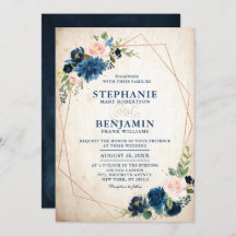 Navy Blue Blush Pink Rose Boho Geometric Wedding