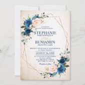 Navy Blue Blush Pink Rose Boho Geometric Wedding Kaart (Voorkant)