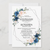 Navy Blue Blush Pink Rose Boho Geometric Wedding Kaart (Voorkant)