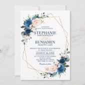 Navy Blue Blush Pink Rose Boho Geometric Wedding Kaart (Voorkant)