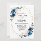 Navy Blue Blush Pink Rose Boho Geometric Wedding Kaart (Voorkant)