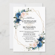 Navy Blue Blush Pink Rose Boho Geometric Wedding