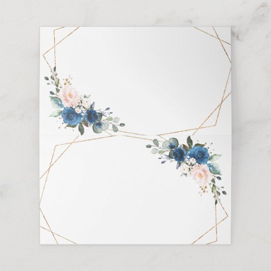 Navy Blue Blush Pink Rose Boho Geometric Wedding Plaatskaartje (Buitenkant ongevouwen)
