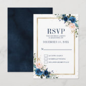 Navy Blue Blush Pink Rose Boho Geometric Wedding RSVP Kaartje (Voorkant / Achterkant)