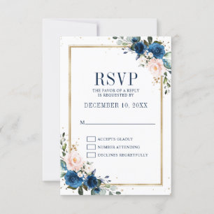 Navy Blue Blush Pink Rose Boho Geometric Wedding RSVP Kaartje