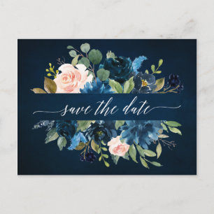 Navy Blue Blush Pink Rose Boho Save the Date Aankondigingskaart