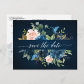Navy Blue Blush Pink Rose Boho Save the Date Aankondigingskaart (Voorkant / Achterkant)