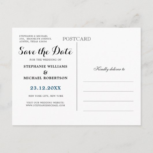 Navy Blue Blush Pink Rose Boho Save the Date Aankondigingskaart (Achterkant)