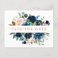 Navy Blue Blush Pink Rose Boho Save the Date