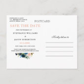 Navy Blue Blush Pink Rose Boho Save the Date Aankondigingskaart (Achterkant)