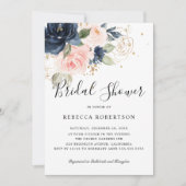 Navy Blue Blush Pink Rose Boho Vrijgezellenfeest Kaart (Voorkant)