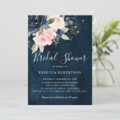 Navy Blue Blush Pink Rose Boho Vrijgezellenfeest Kaart (Staand voorkant)