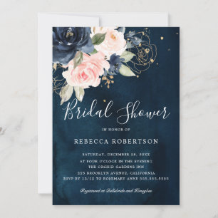 Navy Blue Blush Pink Rose Boho Vrijgezellenfeest Kaart