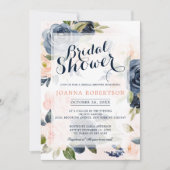 Navy Blue Blush Pink Rose Boho Vrijgezellenfeest Kaart (Voorkant)