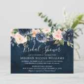 Navy Blue Blush Pink Rose Boho Vrijgezellenfeest Kaart (Staand voorkant)