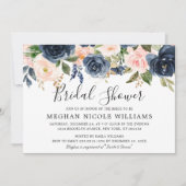 Navy Blue Blush Pink Rose Boho Vrijgezellenfeest Kaart (Voorkant)