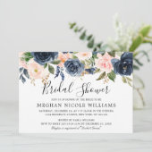 Navy Blue Blush Pink Rose Boho Vrijgezellenfeest Kaart (Staand voorkant)