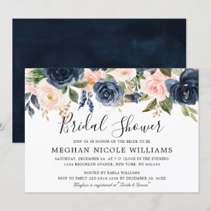 Navy Blue Blush Pink Rose Boho Vrijgezellenfeest Kaart