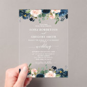 Navy Blue Blush Pink Rose Boho Wedding Acryl Uitnodigingen (Insitu (Draagbaar))