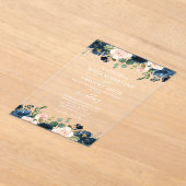 Navy Blue Blush Pink Rose Boho Wedding Acryl Uitnodigingen (Laagn)