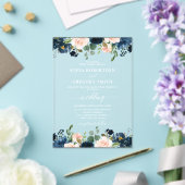 Navy Blue Blush Pink Rose Boho Wedding Acryl Uitnodigingen (Insitu (Huwelijk))