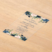 Navy Blue Blush Pink Rose Boho Wedding Acryl Uitnodigingen (Laagn)