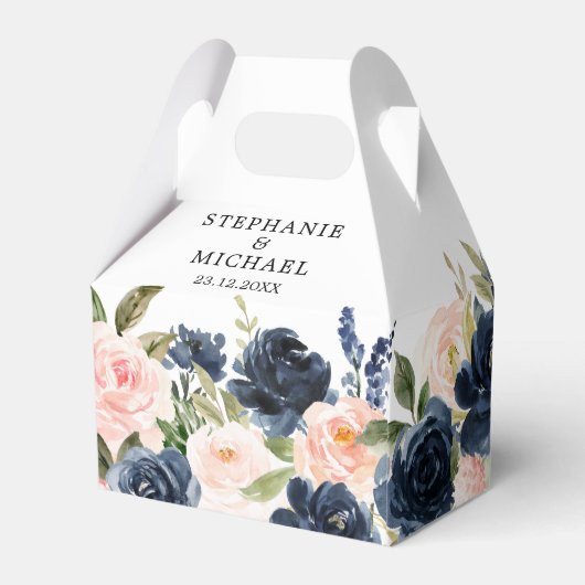 Navy Blue Blush Pink Rose Boho Wedding Bedankdoosjes (Achterkant)