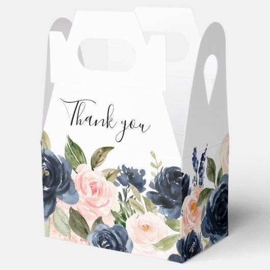 Navy Blue Blush Pink Rose Boho Wedding Bedankdoosjes (Geopend)